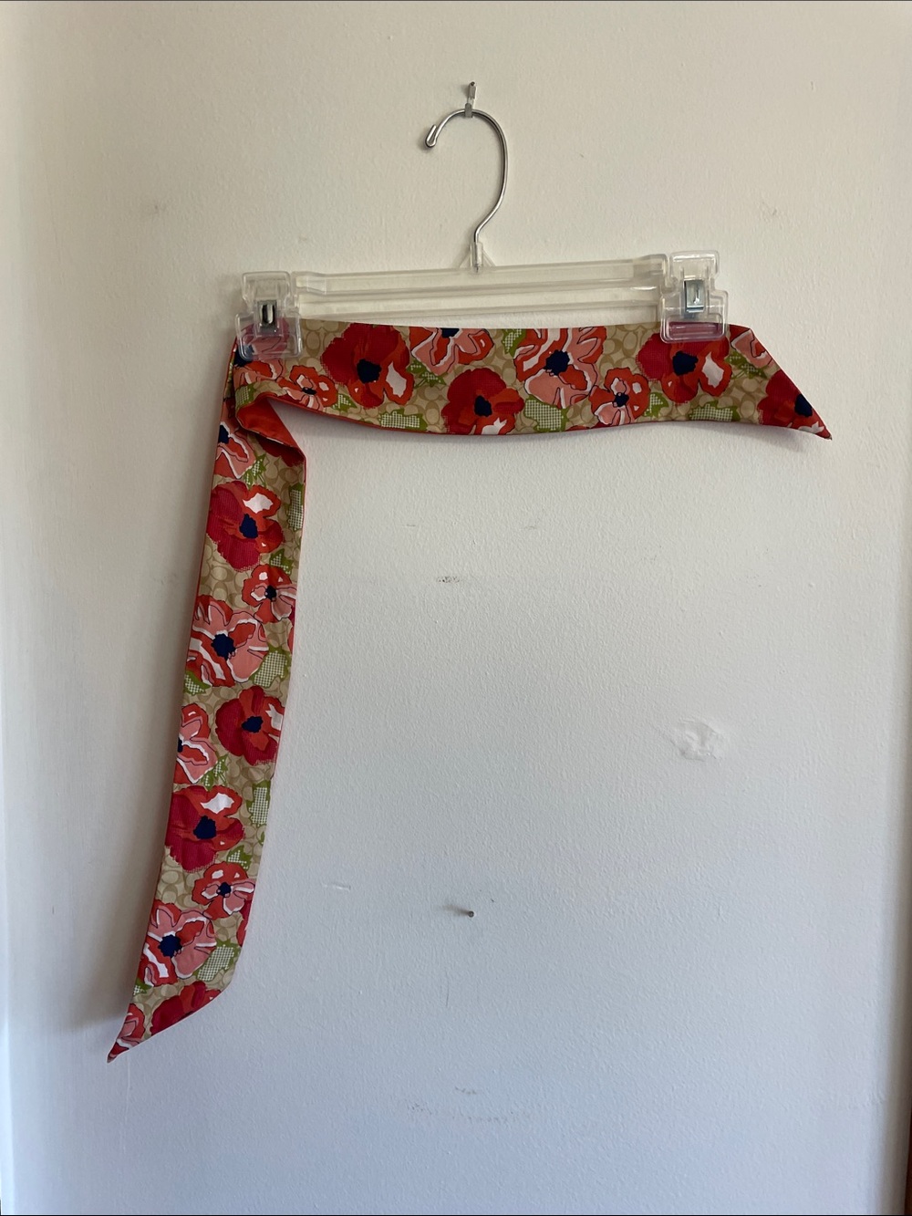 COACH Orange Floral Silk Twilly Skinny Scarf with White Monogram Logo - Picture 8 of 15